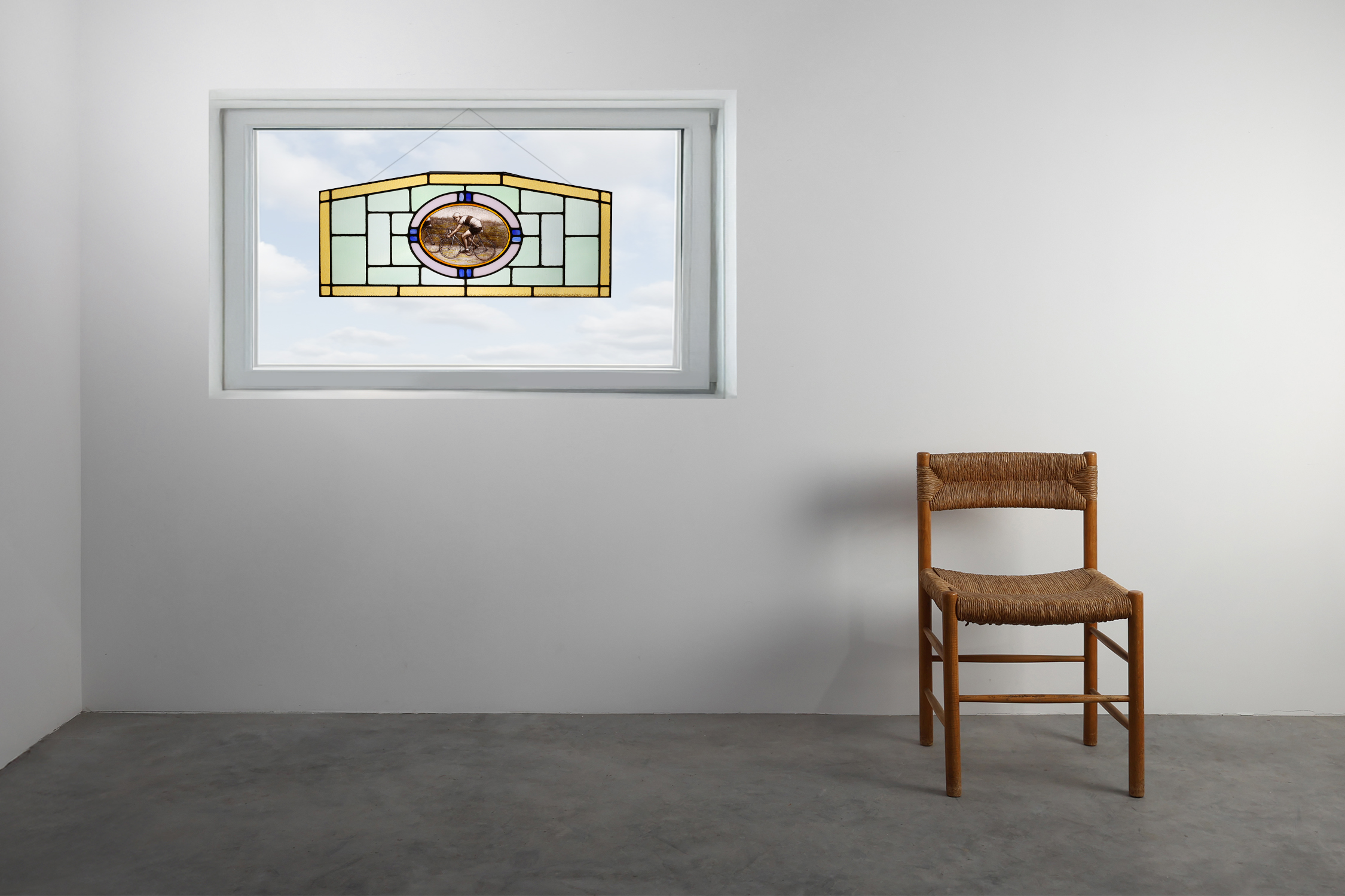 Art Deco Stained Glass Panel Depicting Cyclists in Motion, Belgium ca. 1910thumbnail